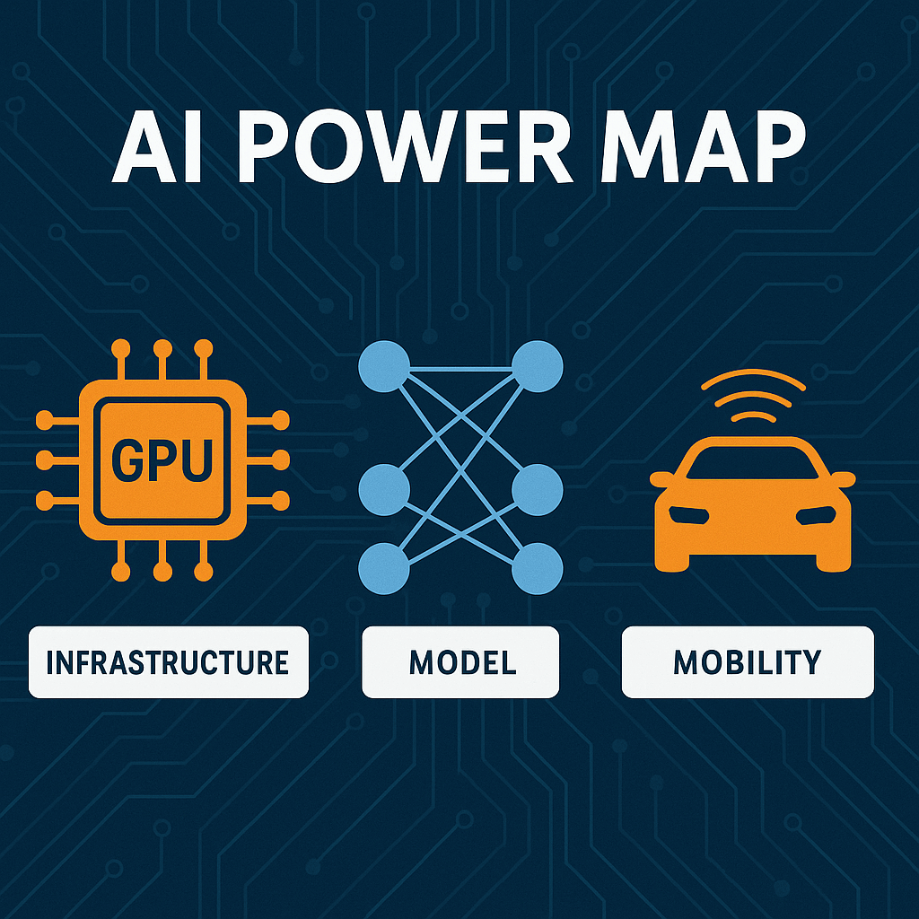 AI 생태계 구조를 요약한 썸네일 이미지. 엔비디아, 아마존, 구글 등 AI 인프라·모델·모빌리티를 시각적으로 표현한 그래픽.
