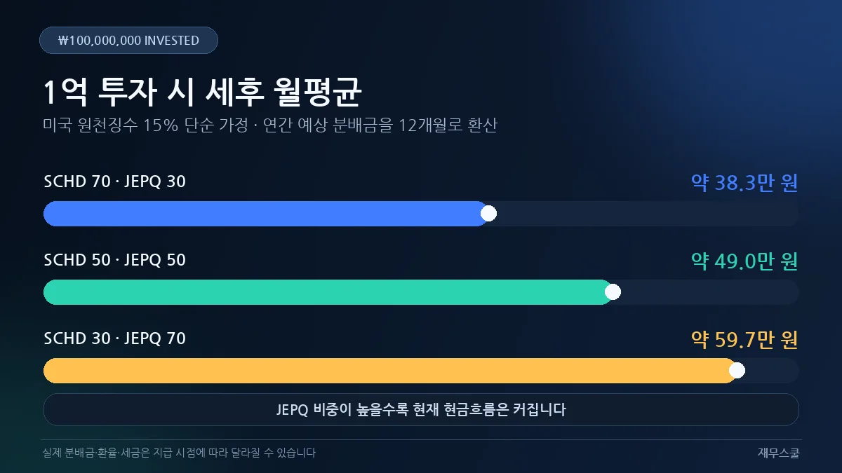 SCHD JEPQ 조합 비율|월 100만 원 배당 받으려면 필요 원금은? 3 02 schd jepq monthly income