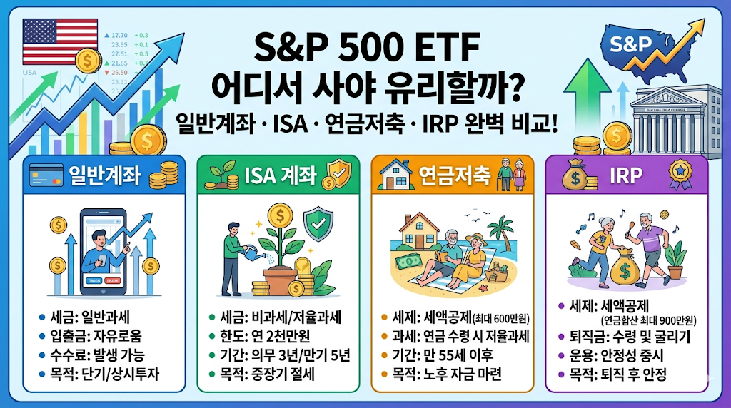 S&P500 ETF 계좌 선택 비교 일반계좌 ISA 연금저축 IRP