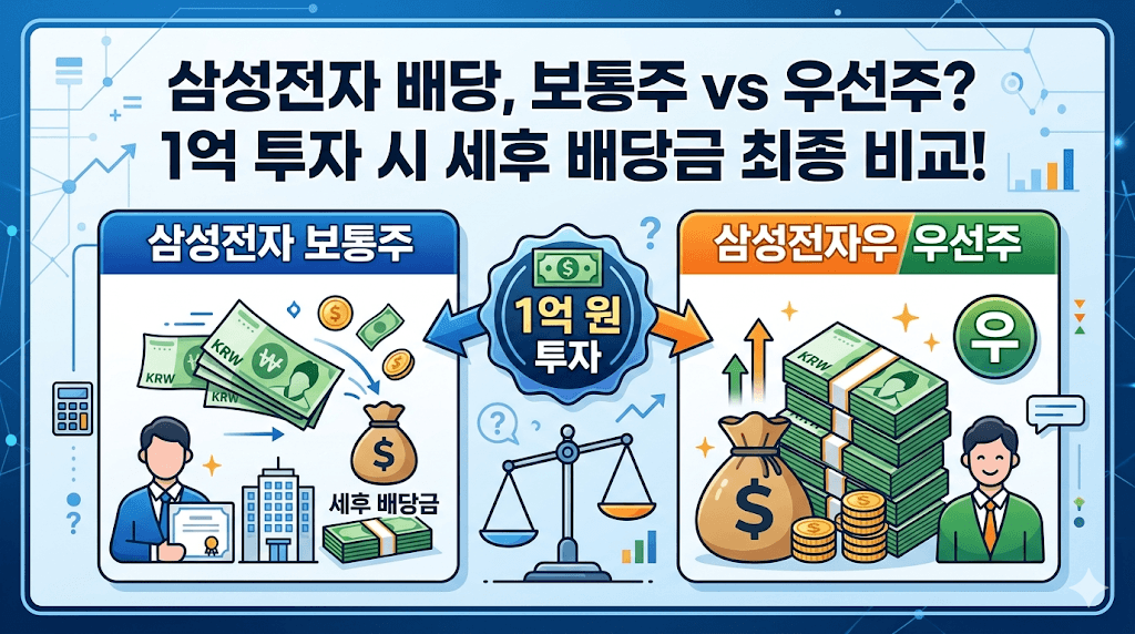 삼성전자 보통주와 우선주 배당금 비교 1억 투자 수익률 인포그래픽