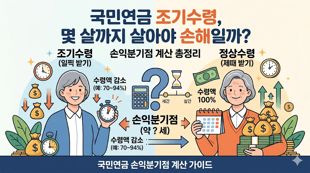 국민연금 조기수령과 정상수령의 손익분기점 76세 8개월 계산 이미지