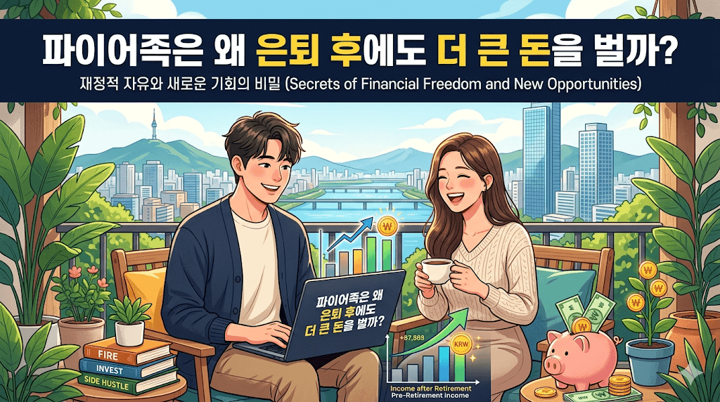 파이어족이 은퇴 후에도 수익을 창출하는 비결을 보여주는 일러스트