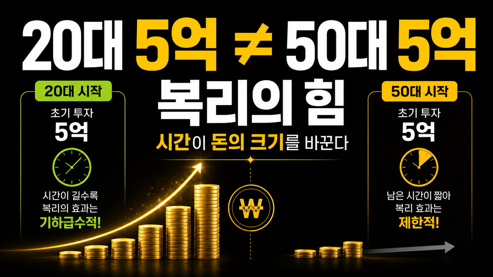 복리의 힘으로 20대의 5억과 50대의 5억 차이를 비교한 썸네일