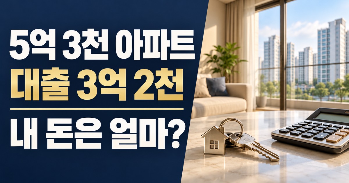 5억 3천 아파트와 3억 2천 대출의 필요 현금을 계산하는 썸네일