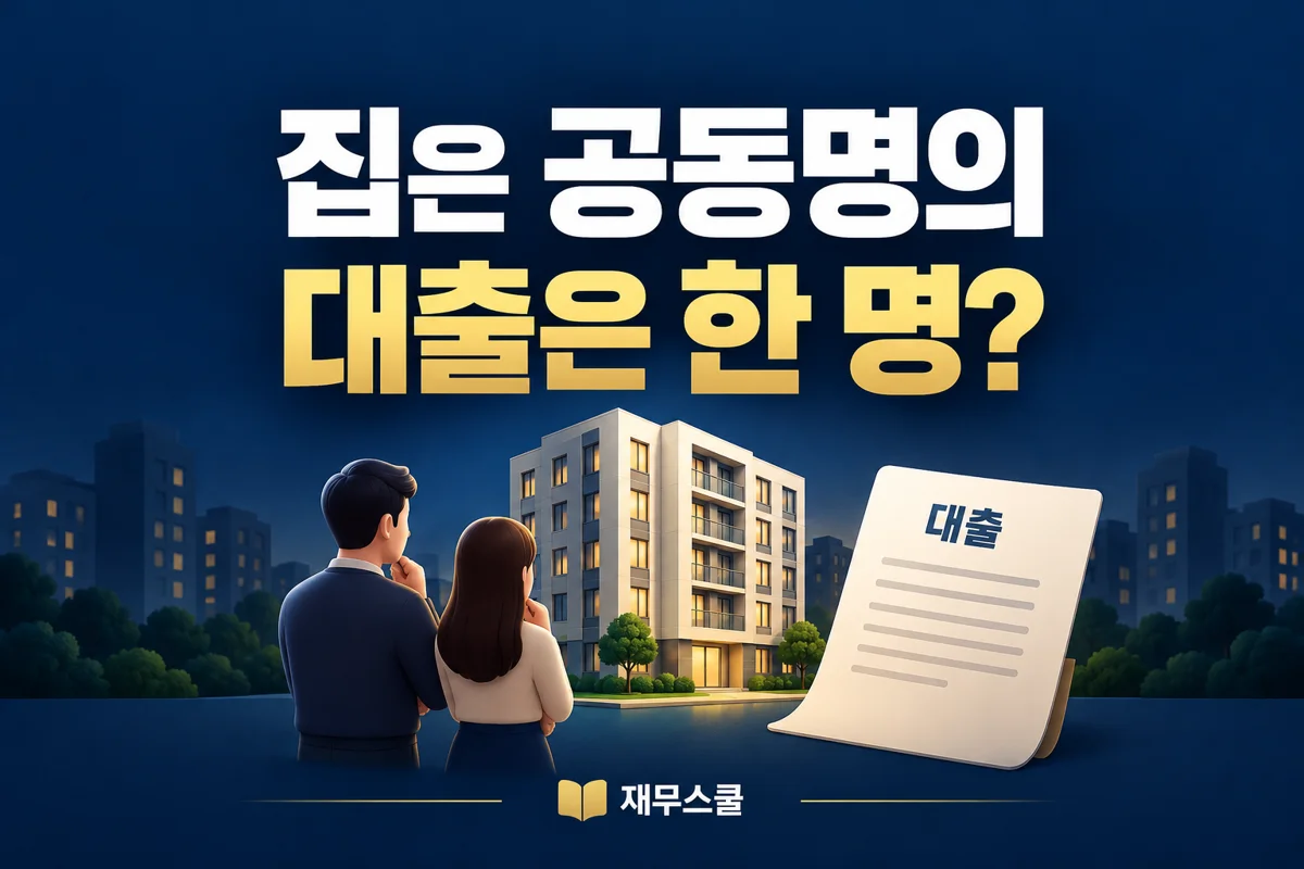 집은 공동명의, 대출은 한 명이라는 질문과 부부·아파트·대출서류를 담은 재무스쿨 표지