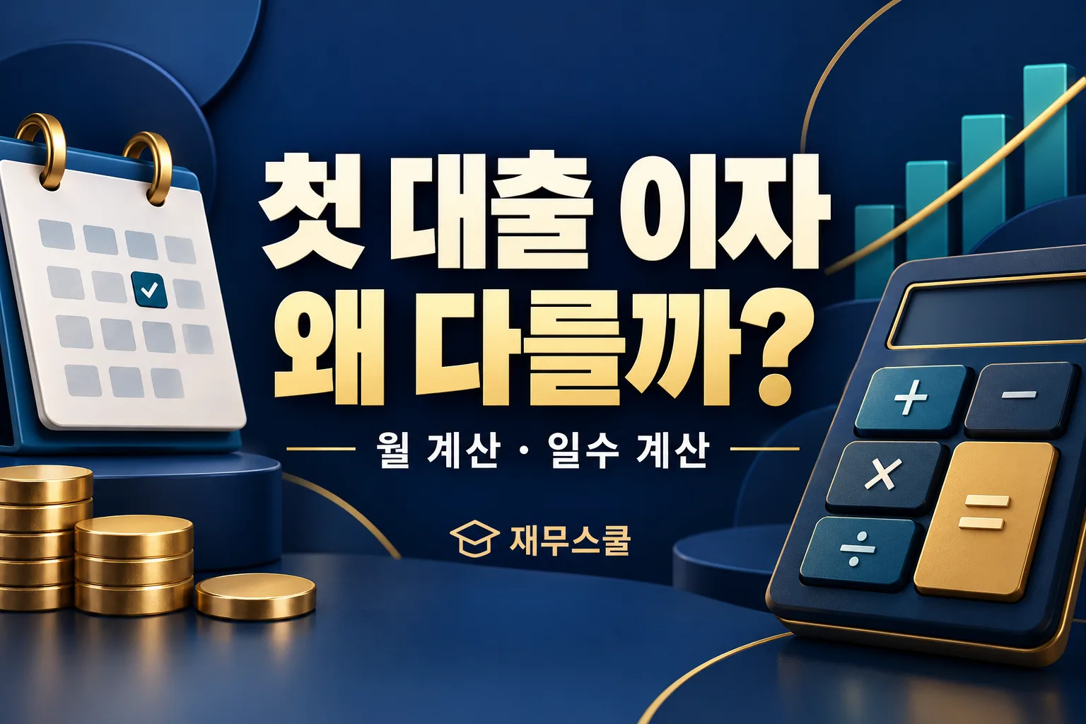 첫 대출 이자가 다른 이유와 월 계산·일수 계산을 안내하는 재무스쿨 표지